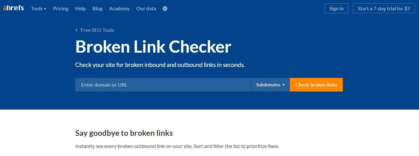 ahrefs broken link checker tool