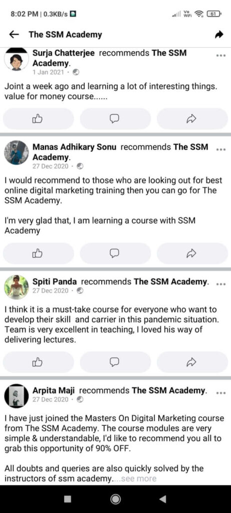 the ssm academy digital marketing course review Facebook screenshot 2
